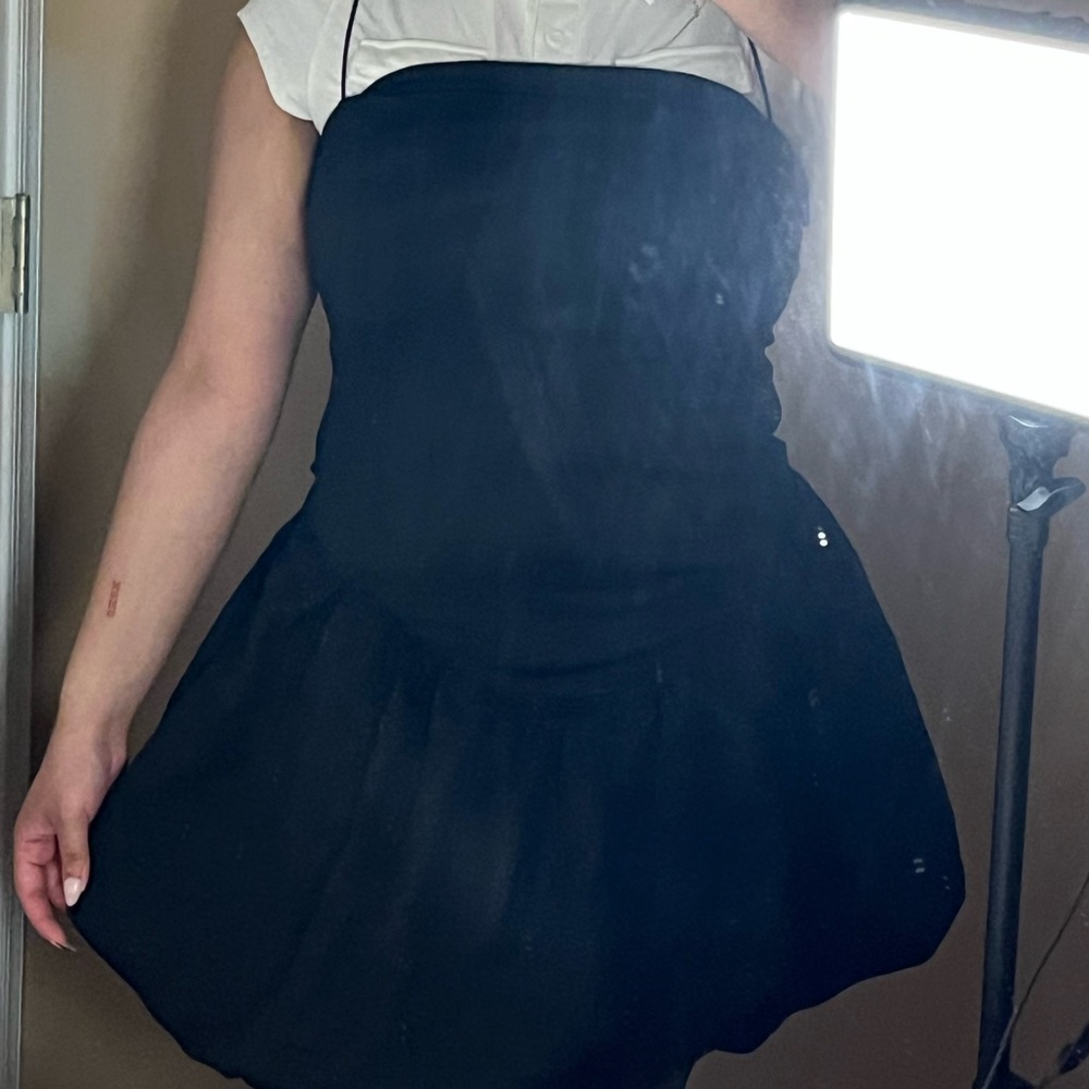 Black Strapless Mini Dress with Flared Skirt